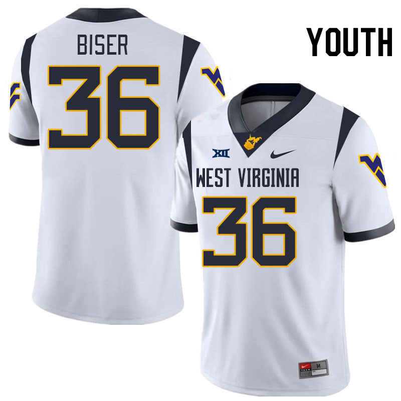 Youth #36 Caden Biser West Virginia Mountaineers College 2024 New Uniforms Football Jerseys Stitched